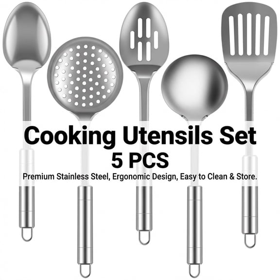 Xiyztok 5Pcs Kitchen Cooking Utensils Set Stainless Steel Large Spoons and Spatula Set with Ergonomic Handle