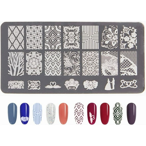 5Pcs Lace Flower Stainless Steel Nail Art Stamping Plates Nail Image Templates Template Tool Rectangle Stainless Steel Color 12x6cm DIY Making