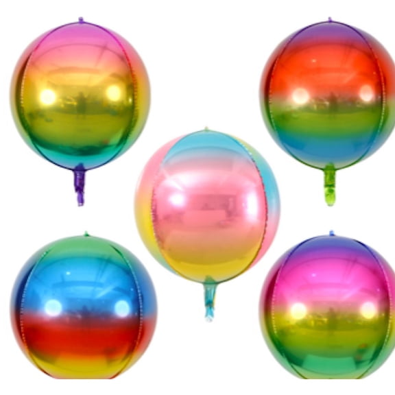 5Pcs Large Rainbow 4D Giant Round Foil Balloon Big Mirror Metallic