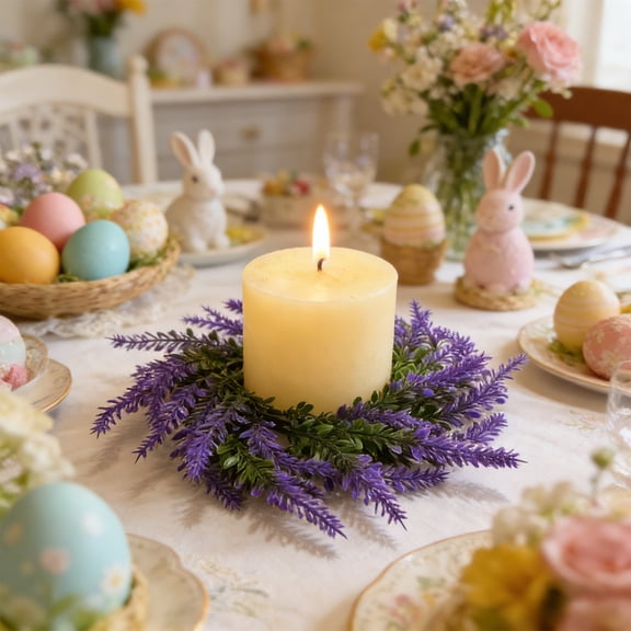 5Pcs Lavender Wreath! Vacemry Easter Artificial Lavender Scented Flower Wreath, Spring Window Display Grass Wreath, Purple Artificial Plants Wreath for Home Decoration