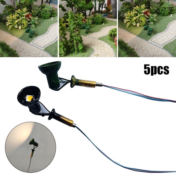 5Pcs Led Flood Light Spotlight Floodlight H0 Tt With Pole Building Facades Model Building Floodlights Lamp Decoration Decor Lamp Black Smile Home
