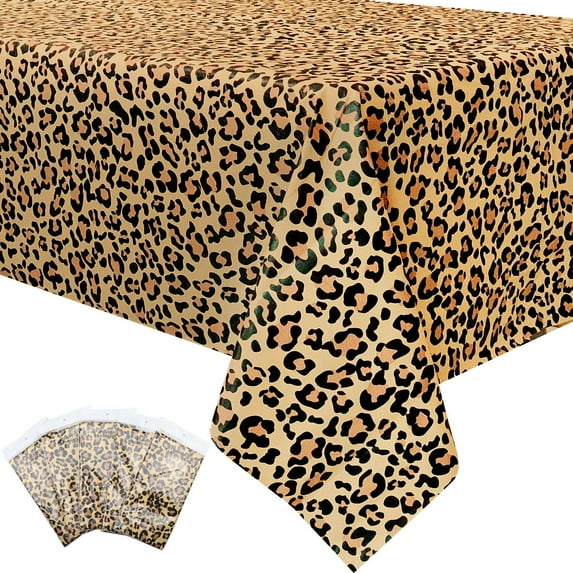 5Pcs Leopard Table Covers - 54" X 108" Animal Safari Theme Print Tablecloth, Leopard Party Supplies, Zoo Jungle Safari Themed Party, Animal Themed Decorations, Birthday Party, Cheetah Print