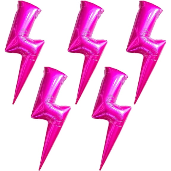 5Pcs Lightning Bolt Balloons Giant Hot Pink Flash Lightning Shape Foil Balloons for Valentine's Day Birthday Baby Shower Wedding Graduation Princess Themed Party Decorations Supplies