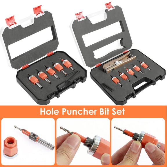 5Pcs Limit Countersink Drill Bit Set with Hole Punch Deep Adjustable Countersunk Drill Bit Kit Round Shank Wood Countersink Drill Bit Edge Banding Punching Tool