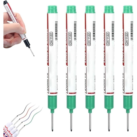 5Pcs Long Head Deep Hole Marker Pens, Upgrade 20mm Quick-dry Waterproof Long Nib Permanent Markers, Construction Marking Tool, Carpenter Ink Marker Pens Metal Marking Pen
