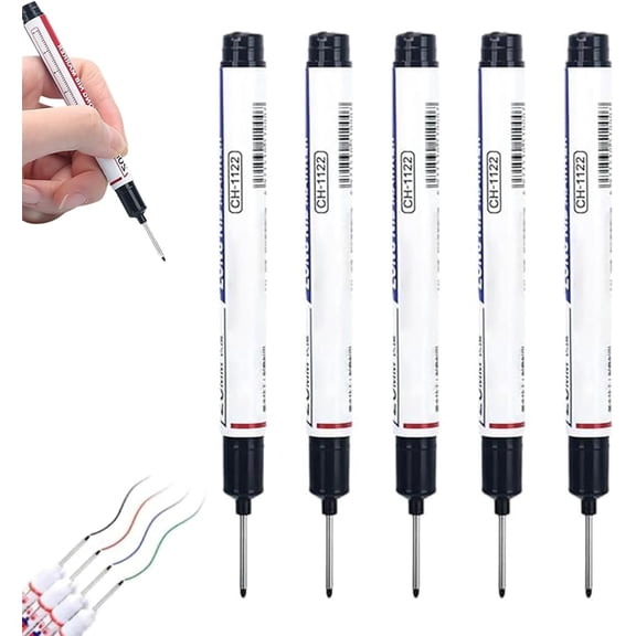 5Pcs Long Head Deep Hole Marker Pens, Upgrade 20mm Quick-dry Waterproof Long Nib Permanent Markers, Construction Marking Tool, Carpenter Ink Marker Pens Metal Marking Pen