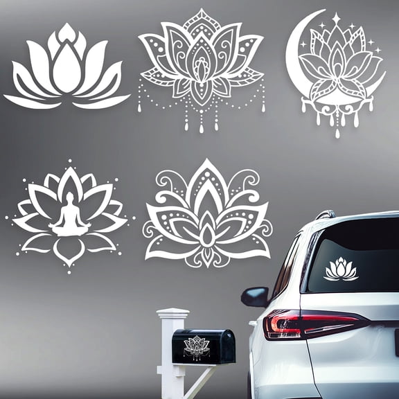 5Pcs Lotus Car Stickers Lotus Vinyl Car Decals Summer Flower Plastic Vehicle Decoration Decal for Auto Window and Body Cling