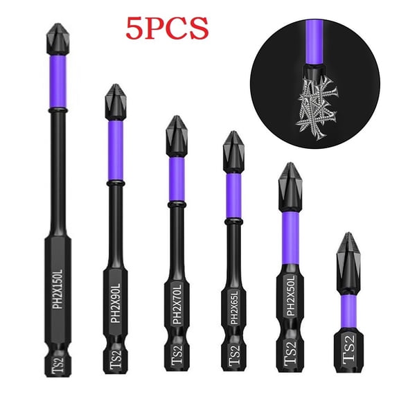 5Pcs Magnetic Batch Head Cross Screwdriver Ph2 Non-Slip Hardness Electric Screwdriver Drill Bit Screw Driver Hand Tools 5Pcs 50Mm Smile Home