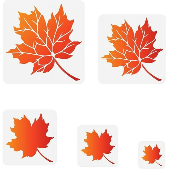 5Pcs Maple Leaf Reusable Stencils Painting Templates 3.9/5.9/7.9/9.8/11.8inch for Wall Furniture Door Floor