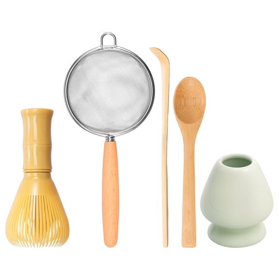 5Pcs Matcha Whisk Set Elegant Matcha Tea Set Reusable Matcha Making Kit with Ceramic Matcha Bowl Matcha Whisk Holder Bamboo Matcha Whisk and Bamboo Scoop