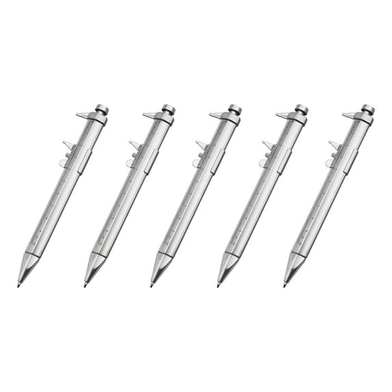 5Pcs Measuring Ruler Roller Ball Pen Multifunction Vernier Caliper Pen Ballpoint Pen Measuring Tool Black/Blue Gel Ink