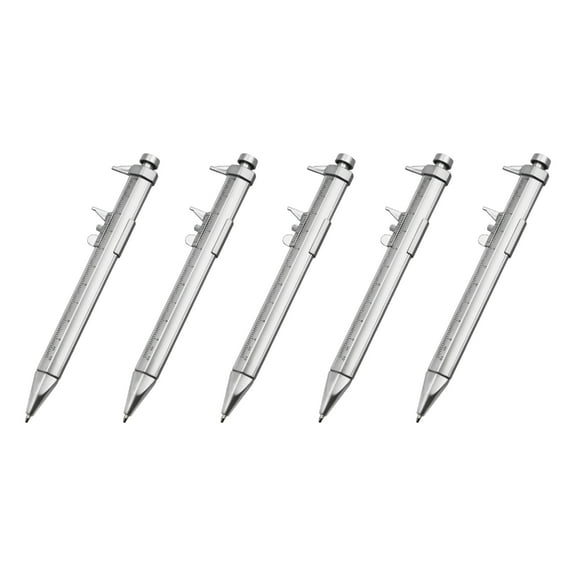 5Pcs Measuring Ruler Roller Ball Pen Multifunction Vernier Caliper Pen Ballpoint Pen Measuring Tool Black/Blue Gel Ink