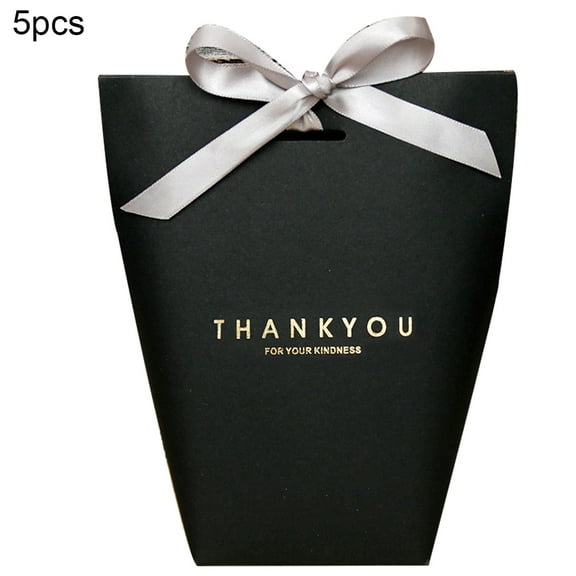 5Pcs Medium Size Gift Bags - Gold FoilThank You Brown Paper Bags with Handles for Wedding, Birthday, Baby Shower, Party Favors -Folding Paper Bags Ribbon Box Gift Sweets Holder
