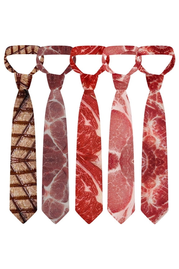 5Pcs Men Tie Meat Print Design Tie Novelty Hot Food Printing Tie Party Prom Tie Men's Necktie Funny Party Cravat for Business Dinner Wedding
