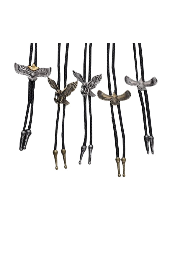 5Pcs Men Vintage Bolo Tie Western Metal Flying Eagle Pendant Cowboy Necklace