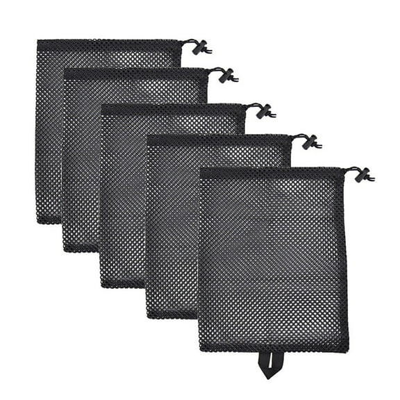 5Pcs Mesh Bags Drawstring Bag Set - Nylon Mesh Drawstring Bags with Cord Lock Closure - Golf Shoe Bag Swimming Bag - Small Gym Bag for Basketball, Football, Golf Stuff Balls