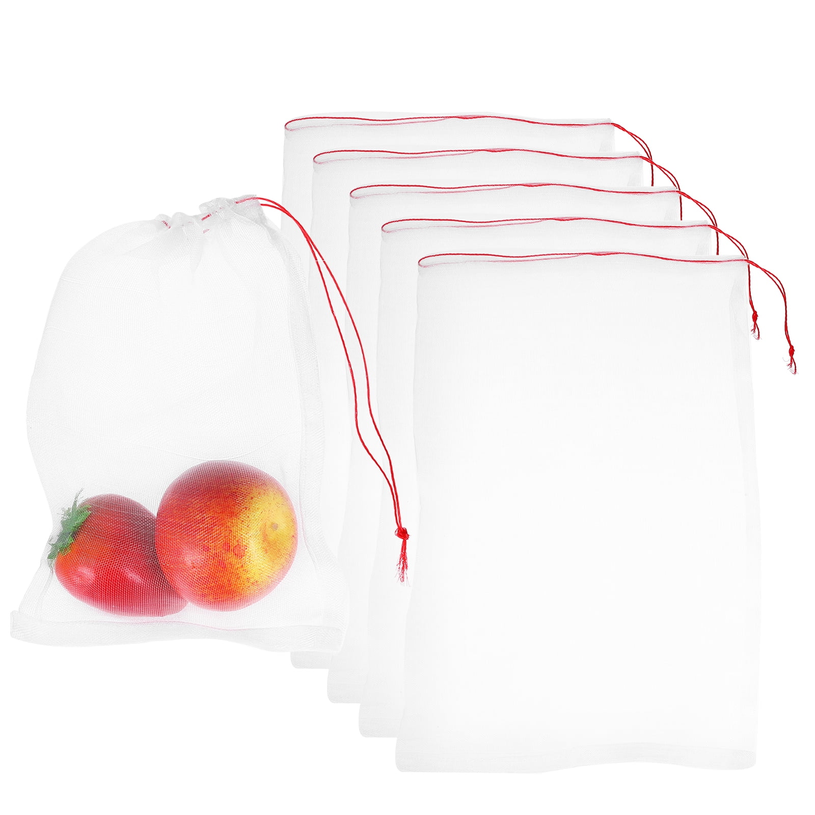 5Pcs Mesh Net, Netting Bags 29.5x21.7 inch 40D Garden Mesh Netting with Drawstring Bird Barrier Bags for Plant Fruit Flower Vegetable, White