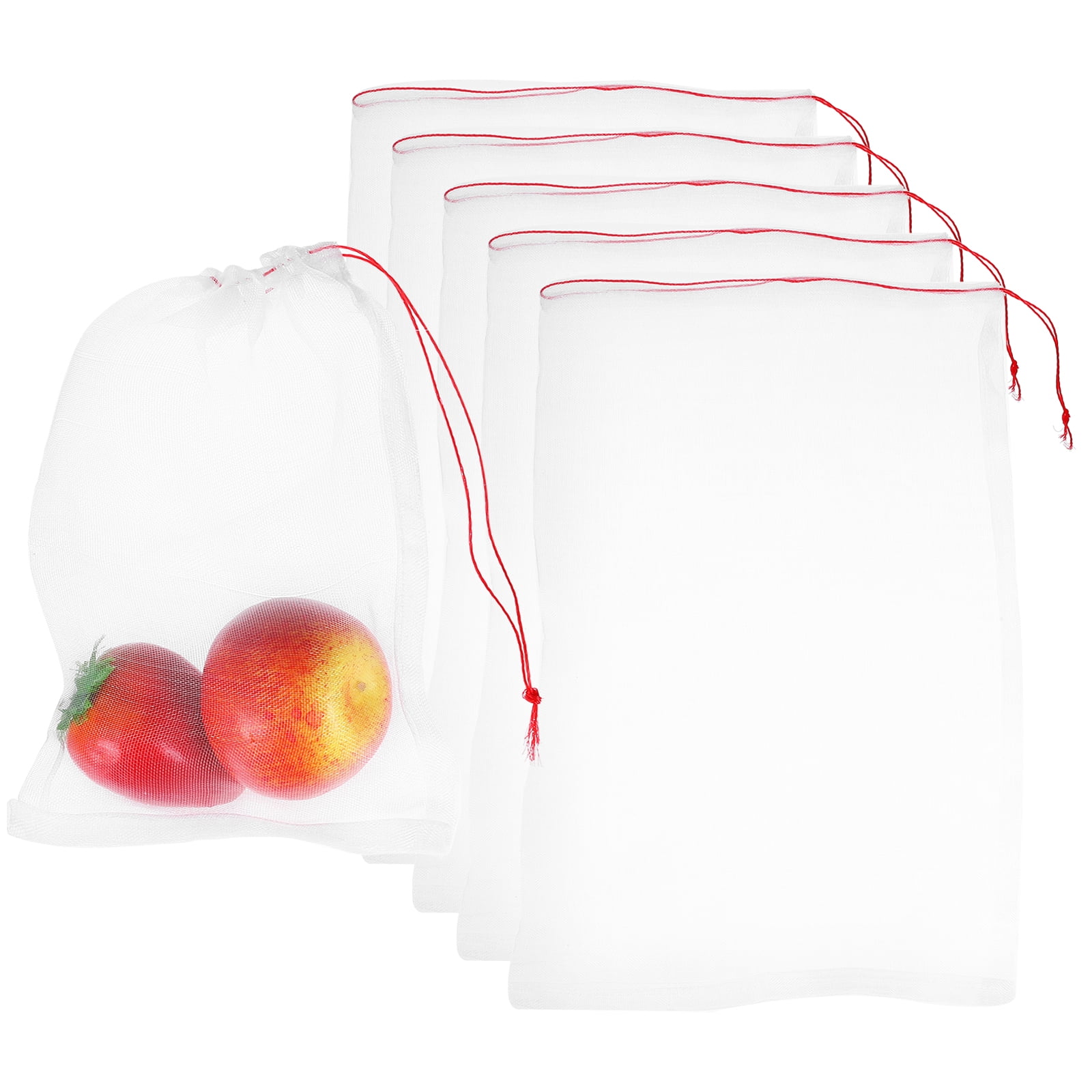 5Pcs Mesh Net, Netting Bags 37.4x23.6 inch 40D Garden Mesh Netting with Drawstring Bird Barrier Bags for Plant Fruit Flower Vegetable, White