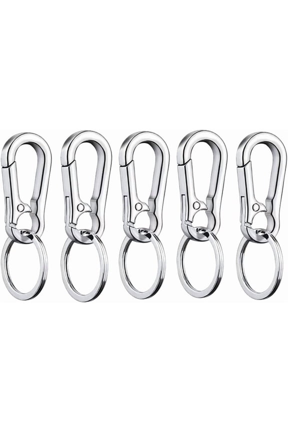 5Pcs Metal Carabiner Clip Keyring Keychain Key Ring Chain Holder for Car Keys/Purse- Silver Keychain Hook Organizer
