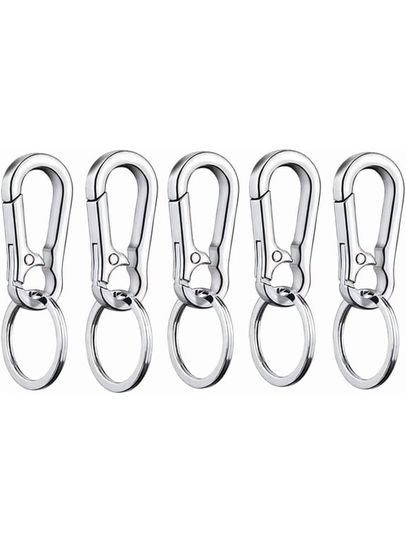 5Pcs Metal Carabiner Clip Keyring Keychain Key Ring Chain Holder for Car Keys/Purse- Silver Keychain Hook Organizer