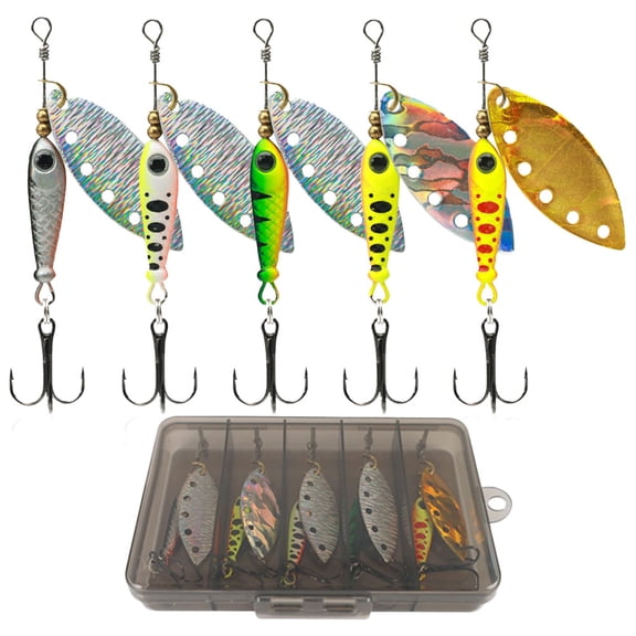 5Pcs Metal Spinner Spoon Fishing Lure with Treble Hooks Rotating Sequins Bait Artificial Bait for Carp Bass Pesca