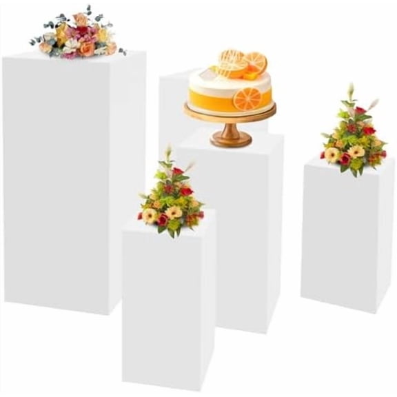 5Pcs Metal Square White Pedestal Stands, 5 Pack Flower Display Rack Dessert Table Cube Party Decoration Pillars for Wedding Ceremony Birthday Art Show 18''+20''+24''+30''+35''