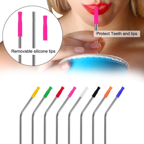 5Pcs Metal Straw Silicone Tips Food Grade Rubber Straw Covers Elbow Replacement for Stainless Steel Reusable Protective Drinkware Accessories, Orange