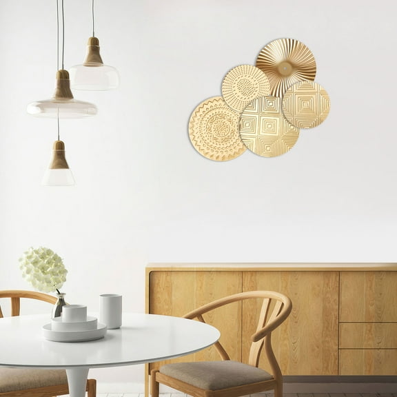 5Pcs Metal Wall Art Hanging Artwork Decor Gold Minimalist Wall Art Decoration Vintage Disc Decals for Living Room Office