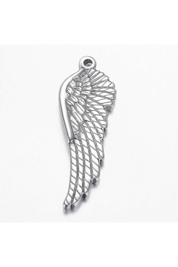 5Pcs Mini Angel Wing Pendants 304 Stainless Steel Metal Wing Pendants 39x13x3mm Angel Wing Charms Pendant Metal Curved Sideways Designs Stainless Steel Color With 1.8mm Hole