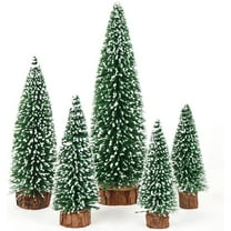 5Pcs Mini Christmas Trees Flocked Bottle Brush Christmas Trees with Wooden Bases, Small Christmas Trees for Tabletop Christmas Decor Winter Holiday Table Decorations Christmas Village Crafts