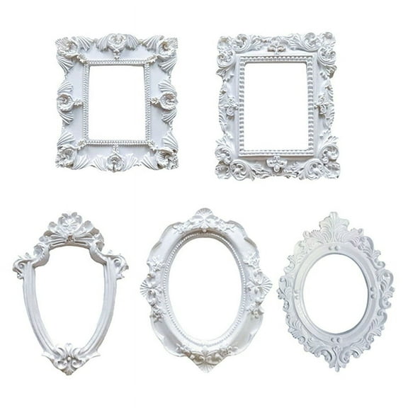 5Pcs Mini Frames -White Small Vintage Flower Oval Rectangle Baroque Frames Table Top Frame for Holiday Partys Decor