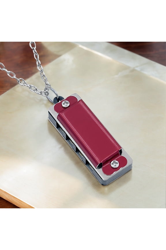 5Pcs Mini Harmonica Necklace 4 Hole 8 Tone Portable Musical Instrument Musical Instrument (Red)