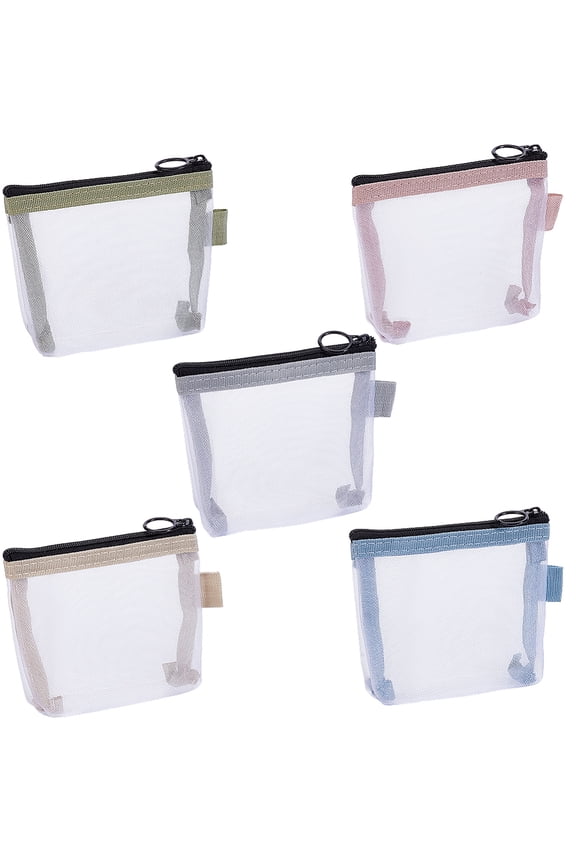 5Pcs Mini Mesh Makeup Bags Small Zipper Mesh Makeup Bags Portable Cosmetic Pouch Small Clear Nylon Organizer Accessories Storage