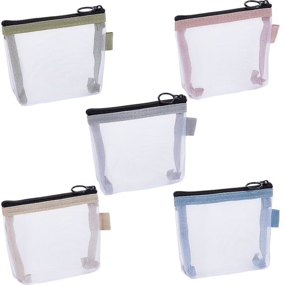 5Pcs Mini Mesh Makeup Bags Small Zipper Mesh Makeup Bags Portable Cosmetic Pouch Small Clear Nylon Organizer Accessories Storage