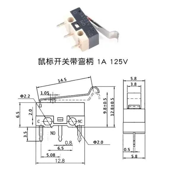 5Pcs Mini Micro Limit Switch 3 Pins PCB Terminals Roller Arc lever Snap Action Push Microswitches