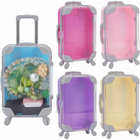 5Pcs Mini Plastic Suitcase Storage Boxes 4.09x2.64 inch Inner Diameter Tiny Suitcase Party Favor Box Ring Jewelry Storage Box Plastic Candy Boxes for Wedding Party Decoration