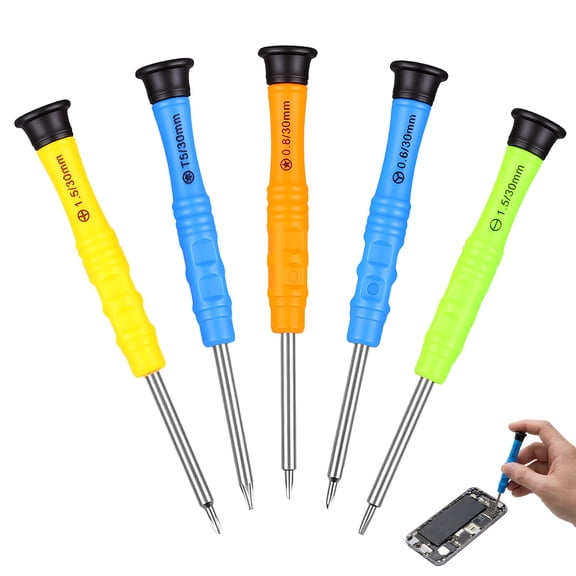 5Pcs Mini Precision Screwdriver Set Five Star/Slotted/Cross/Y Type/Torx Head Small Portable Screwdriver Repair Tool with Nonslip Grip for Phone Tablet Smartwatch
