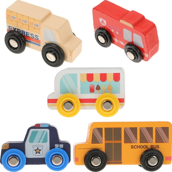 5Pcs Mini Wooden Car Models Kids Cognitive Car Toys Portable Wooden Vehicle Toys Kids Car Gifts