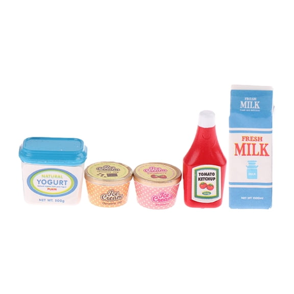 5Pcs Miniature Food Model for Doll House Decoration Simualtion Resin Ketchup Ice Cream Yogurt for PretendPlay