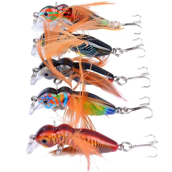 5Pcs Minnow Fishing Ants Lure Baits Feather Treble Hook Artificial Hard Baits Swimbait Crankbaits Fishing Accessory