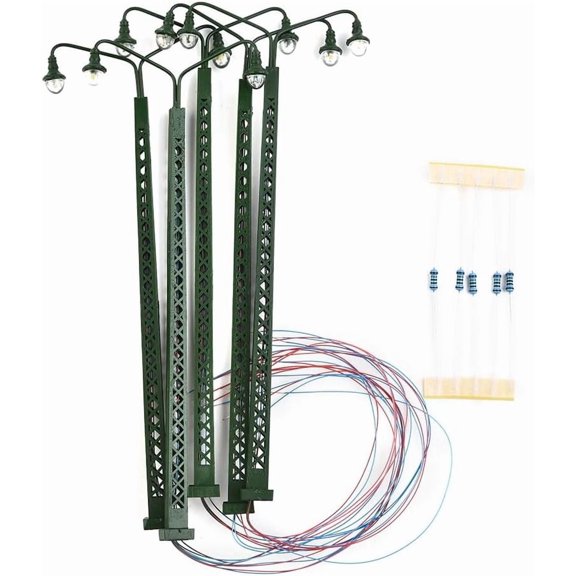 5Pcs Model Railway Train Model Street Lights LED Lattice Mast Light for Model Railroad HO Scale Layouts 3V DC/AC 20mA with Resistors