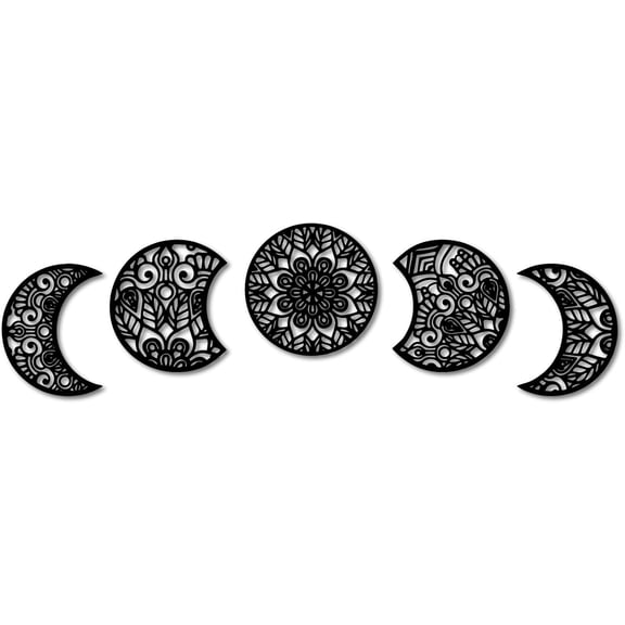 5Pcs Moon Phase Wall Hanging Aesthetic Decor Accessory Wood Sculpture Hollow Flower of Life Moon Phase Decoration Set for Living Room Bedroom Home Apartment Office 11.8x9~11.8in colorful DIY