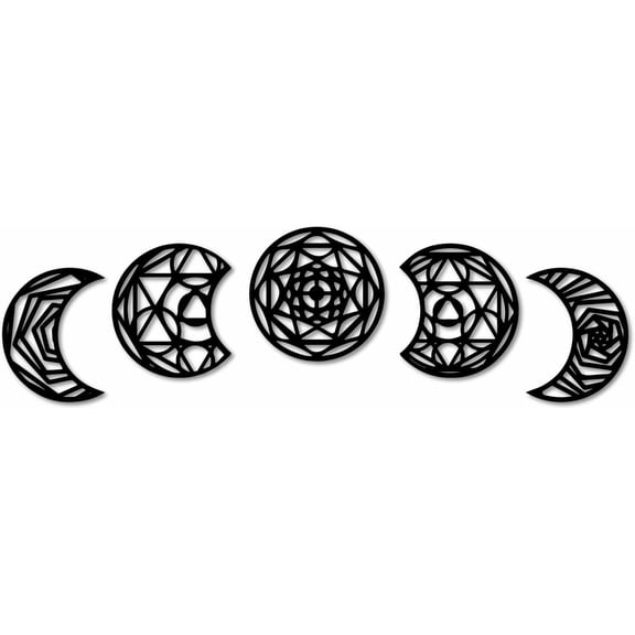 5Pcs Moon Phase Wall Hanging Aesthetic Decor Meditation Accessory Wood Sculpture Hollow Geometry Texture Moon Decoration Set