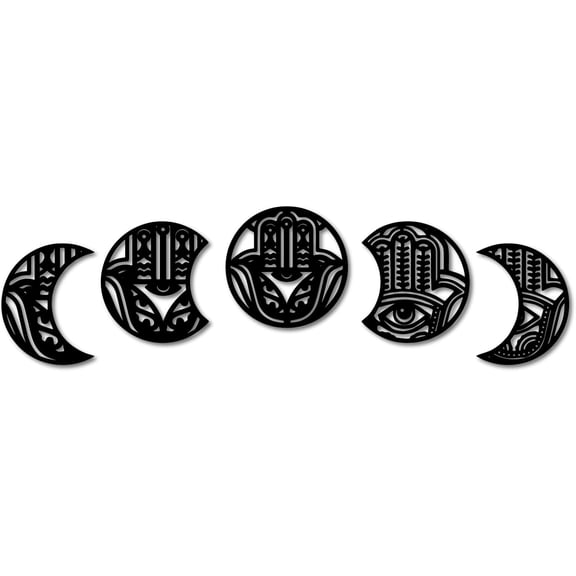 5Pcs Moon Phase Wall Hanging Meditation Decor Spiritual Gifts Wood Sculpture Sacred Geometry Boho Aesthetic Moon Phase Decoration for Living Room Bedroom Dorm Apartment 11.8x9~11.8in colorful