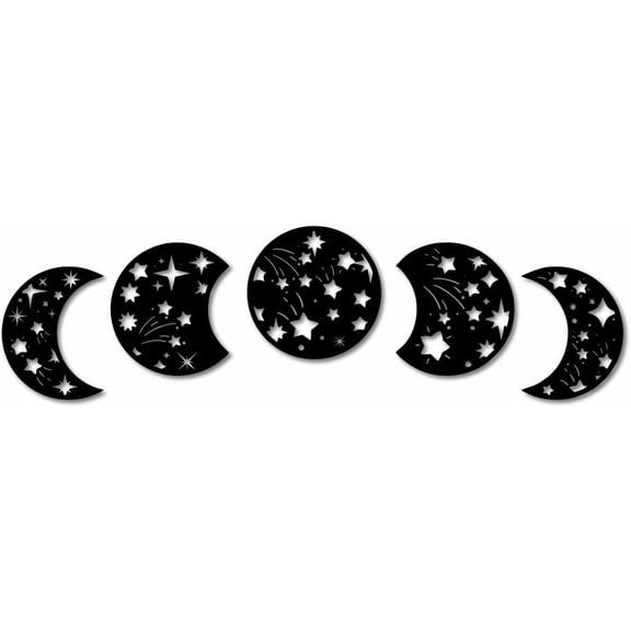 5Pcs Moon Phase Wall Hanging Spiritual Decor Gifts Wood Sculpture Hollow Meteor Aesthetic Moon Phase Home Decoration Set