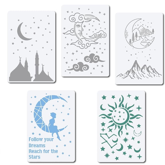 5Pcs Moon Stencils Reusable Night Sky Drawing Template for Painting on Wood Wall Floor Canvas Scrapbook Card 12x8 Inch diy