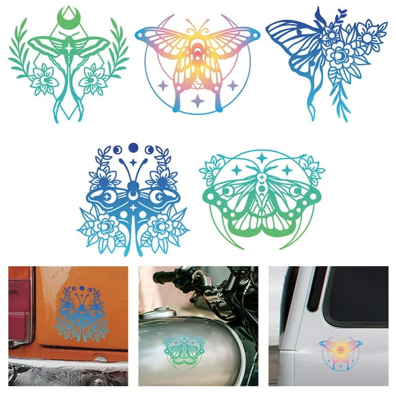5Pcs Moth Vinyl Car Sticker Moth Flower Stickers for Vehicle Decoration Insect Car Decals Waterproof Vinyl Stickers for Truck Car Hood Motorcycle