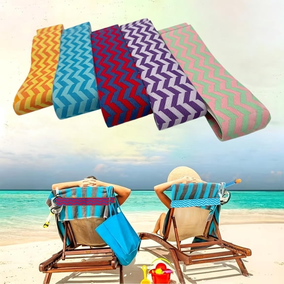 5Pcs Multi-Functional Elastic Bands for Bed Sheet Organizing, Beach Towel Clips for Lounge Chairs, Stretchy Storage Straps for Quilts and Clothes, Summer Themed Prints, 5 Pack