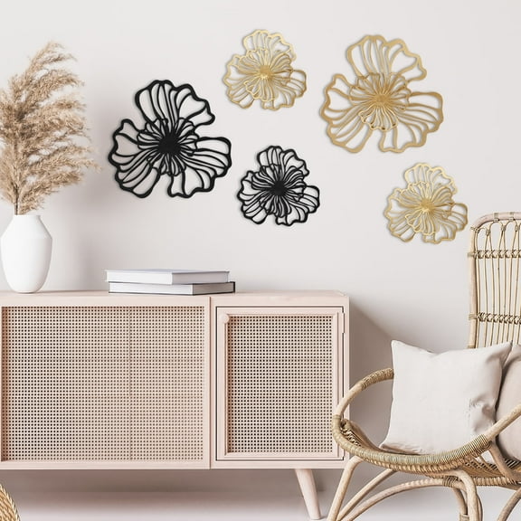 5Pcs Multicolor Double-Layer Floral Metal Wall Art Boho Double Layered Iron Flower Wall Hanging Art- Contemporary Home Decor for Living Room, Bedroom, and TV Background