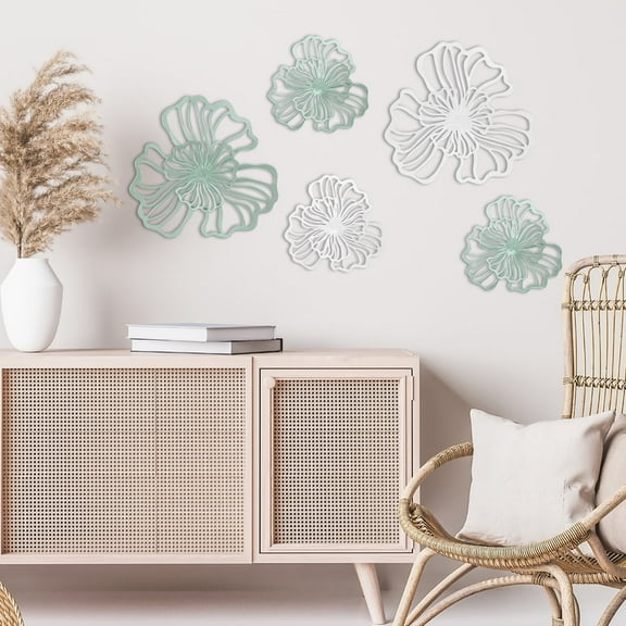 5Pcs Multicolor Double-Layer Floral Metal Wall Art Boho Double Layered Iron Flower Wall Hanging Art- Contemporary Home Decor for Living Room, Bedroom, and TV Background